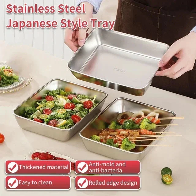 💥LAST DAY SALE 50% OFF💥Stainless Steel Square Plate(With Lid)