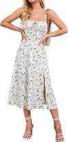 Floral Midi Corset Dress Boho Flowy Slit Lace Up Dresses for Women Going Out A Line Casual Sundress