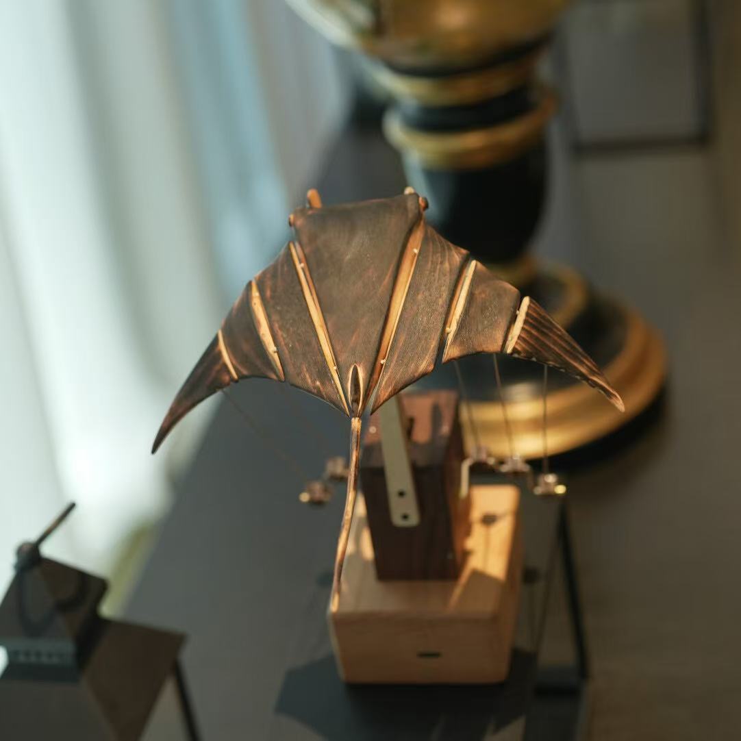 Artisan Handcrafted Wooden Manta Ray Automaton
