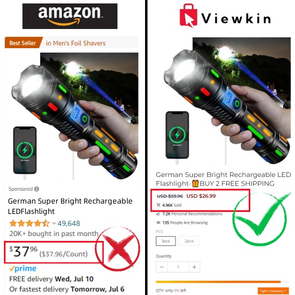 🔥German Super Bright Rechargeable LED Flashlight - Buy 2 Save $6.99 & Free Shipping✨️