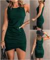 BTFBM Women 2024 Summer Sleeveless Tank Dresses Crew Neck Slim Fit Short Casual Ruched Bodycon Party Club Mini Dress