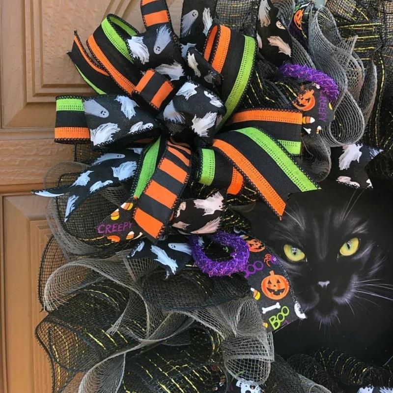 🔥Halloween Sale 49% OFF-🖤Glowing Eyes Black Cat Halloween Wreath