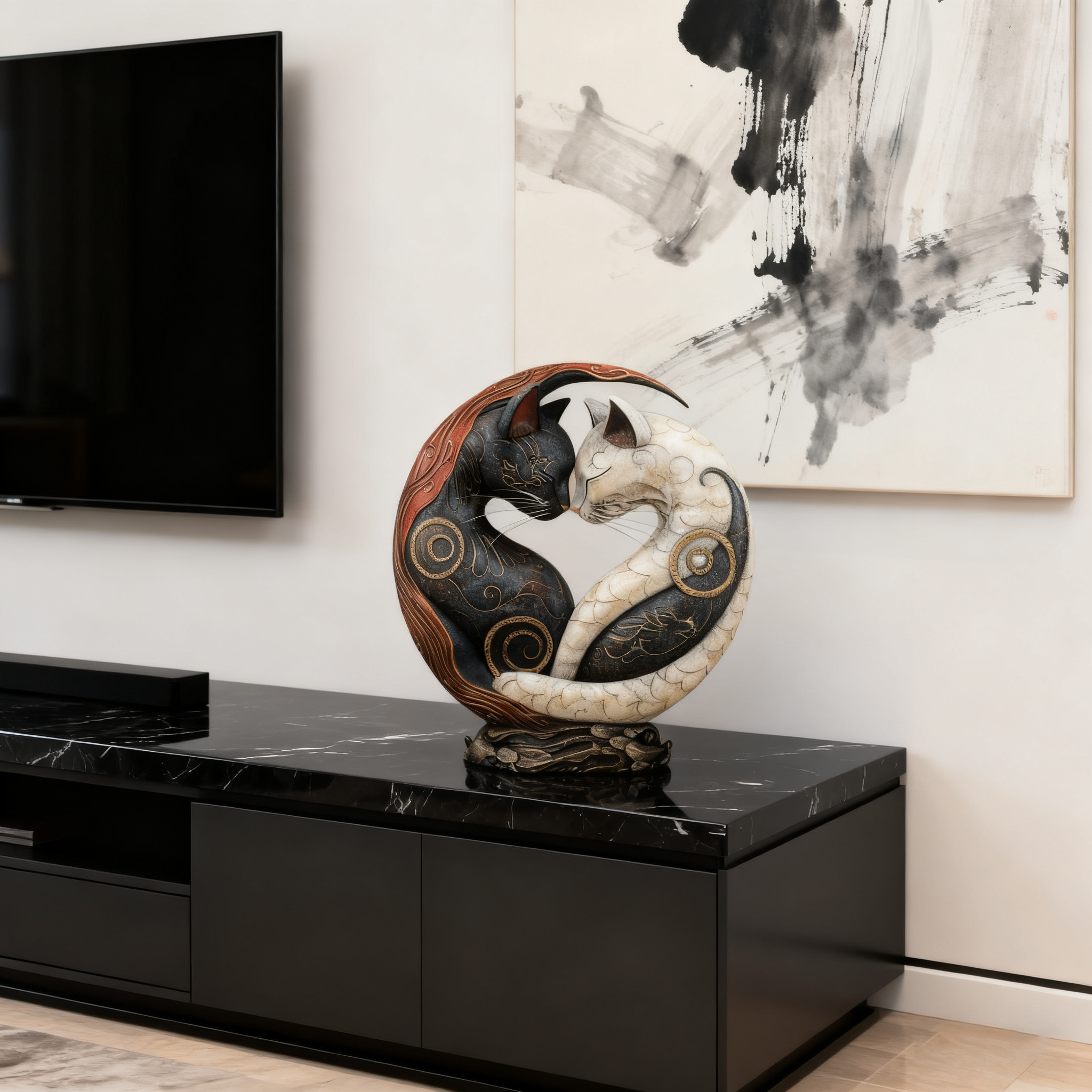 🐈Black and White Cat Yin Yang Art Desk Decor🎁Buy 2 Free Shipping