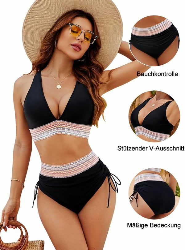 🔥Heißer Verkauf - 49% Rabatt 🏖️ Bikini-Sets mit hoher Taille und Bauchkontrolle im Farbblockdesign