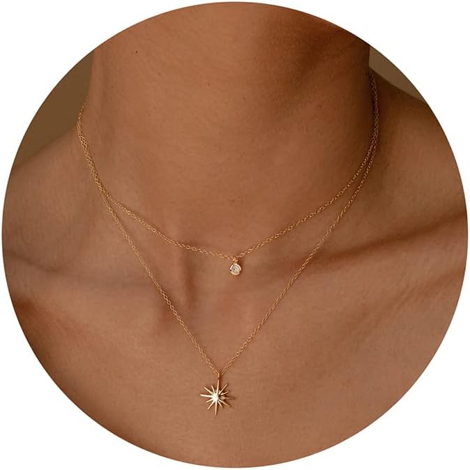 Tewiky Diamond Necklaces for Women, Dainty Gold Necklace 14k Gold Plated Long Lariat Necklace Simple Gold CZ Diamond Choker Necklaces for Women Trendy Gold Necklace Jewelry Gifts for Girls