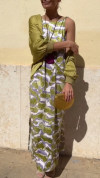 Women's Round Neck Zipper Cardigan + Printed Dress Casual Suit