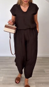 Ladies' U-neck Solid Color Casual Set