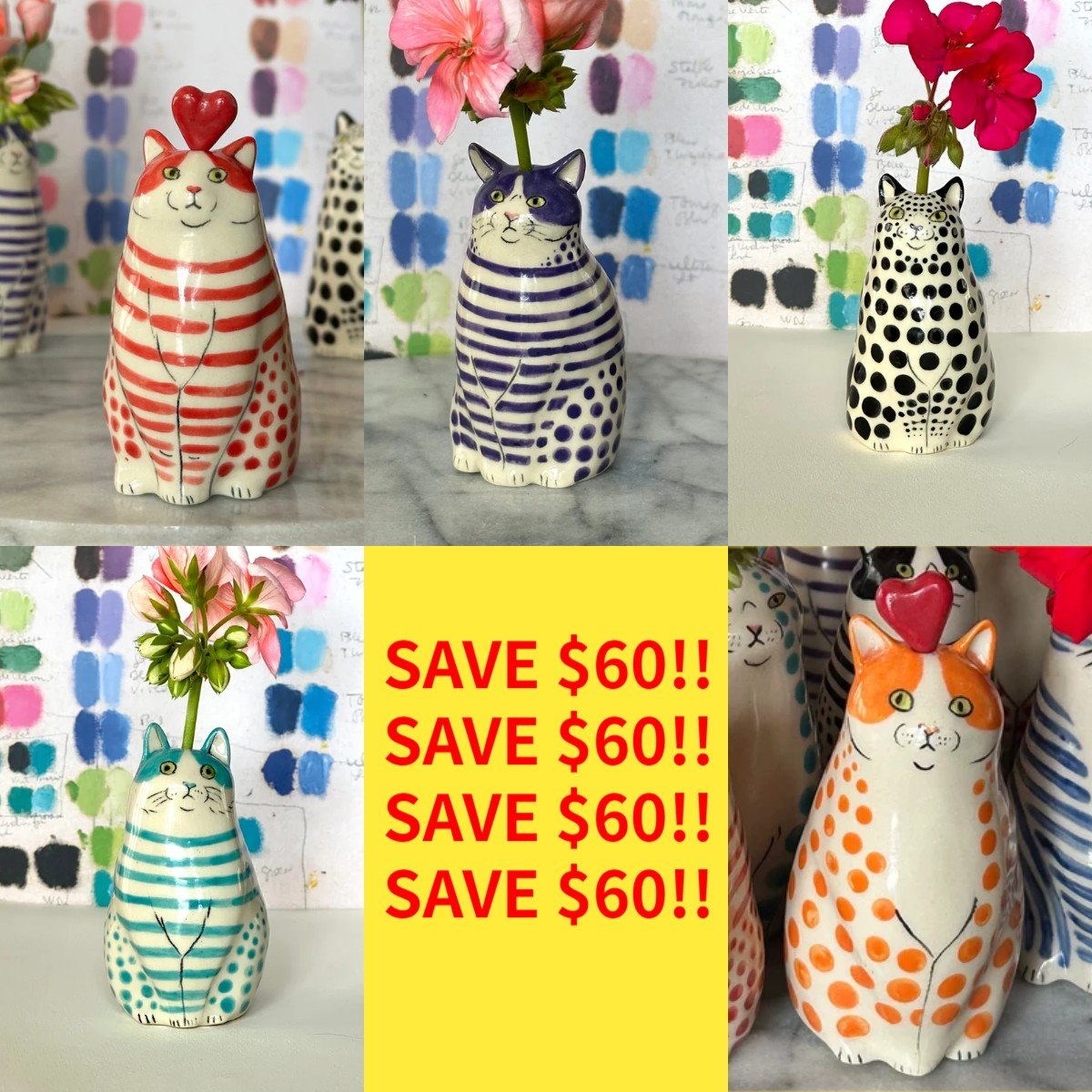 Polka Dot Cat Vase - Cat lover gift