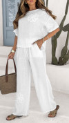 Women's Round Neck Short Sleeve Cotton and Linen Casual Suit