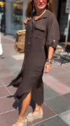 Ladies' Collar Solid Color Slit Loose Casual Dress