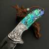 🐺 Damascus Pocket Knife – Handmade VG10 Steel with Abalone Shell Handle