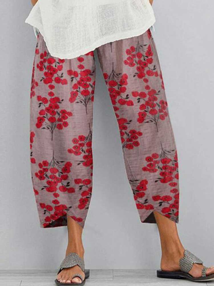 Women Printed Plant Irregular Casual Pants