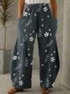 Women Cotton Pure Color Pocket Printing Pants