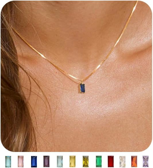 FUNEIA Diamond Necklaces for Women 14K Gold Plated Emerald Birthstone Necklace for Women Mothers Dainty Gold Necklace Blue Green Cubic Zirconia Pendant Necklace Birthday Gifts for Women Girls Jewelry