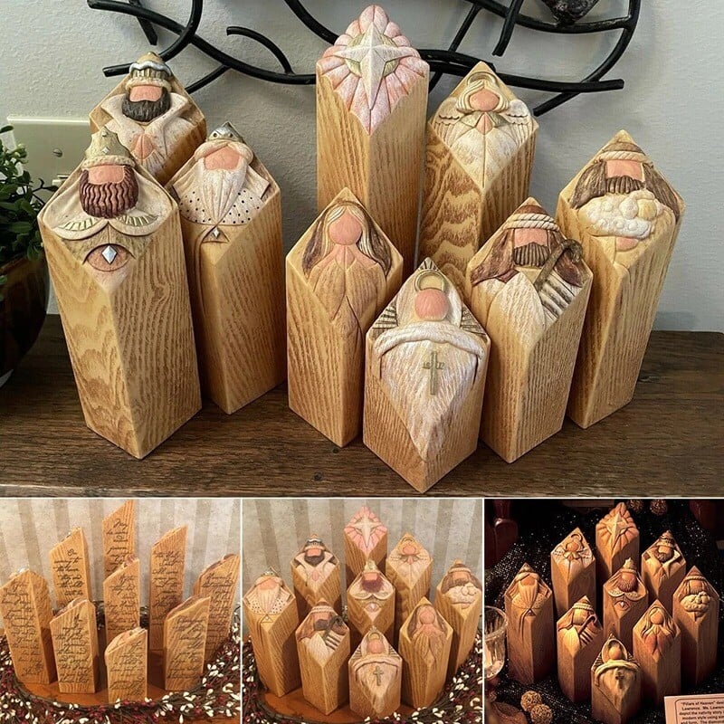 🎉Christmas Hot Sale🎁Heaven Pillar Statues,9pcs Heaven Nativity Tree Pillar Statues