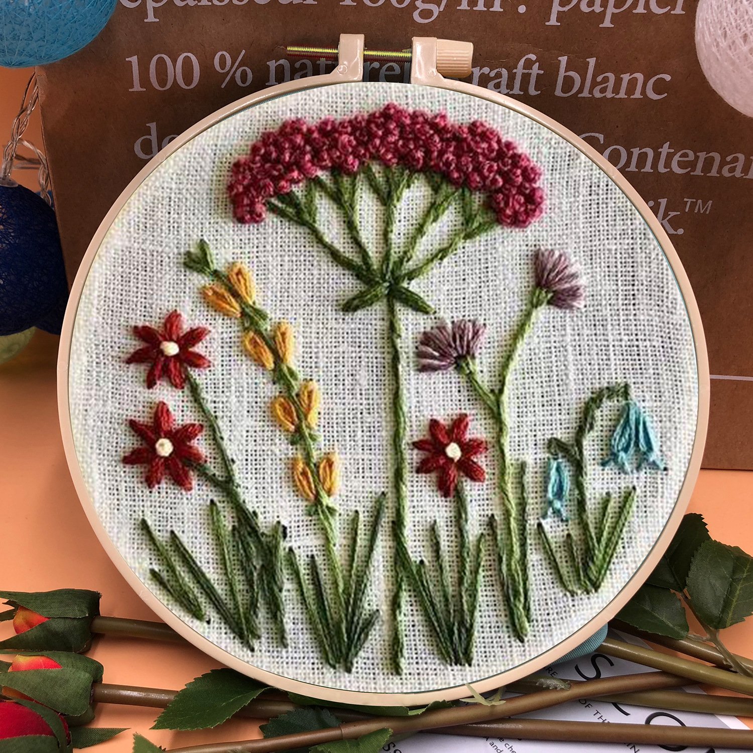 🎁Perfect Gift - 🔥Handmade Embroidery Hoop Flower Kit for Beginner