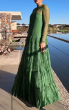 Women's Round Neck Lace Stitching A-line Temperament Lined Dress