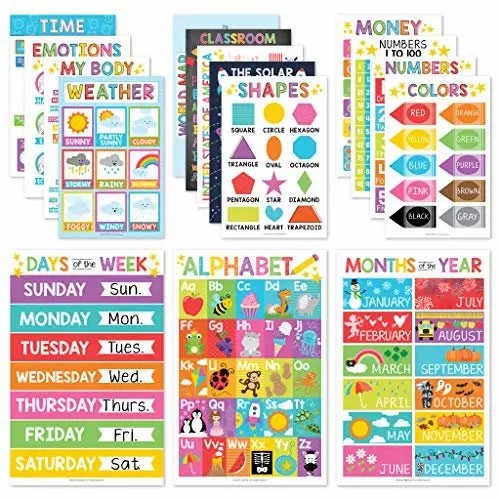 16-Pack Vibrant Educational Posters for Classroom & Homeschool