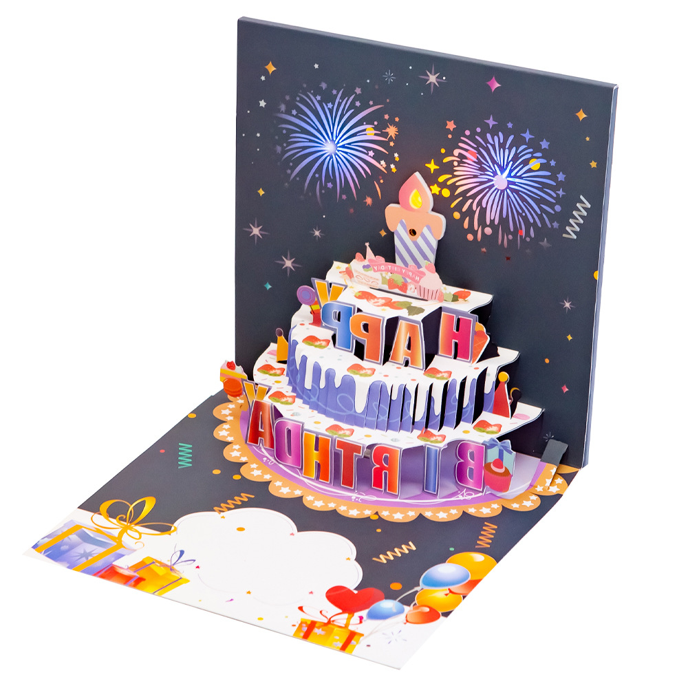 💥LAST DAY SALE 50% OFF💥Fireworks Pop Up Cake Light and Music Happy Birthday Card Gift