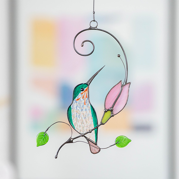 Handmade Hummingbird Stained Glass Window Hangings