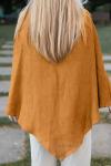 Women's solid color casual loose asymmetric cotton and linen top