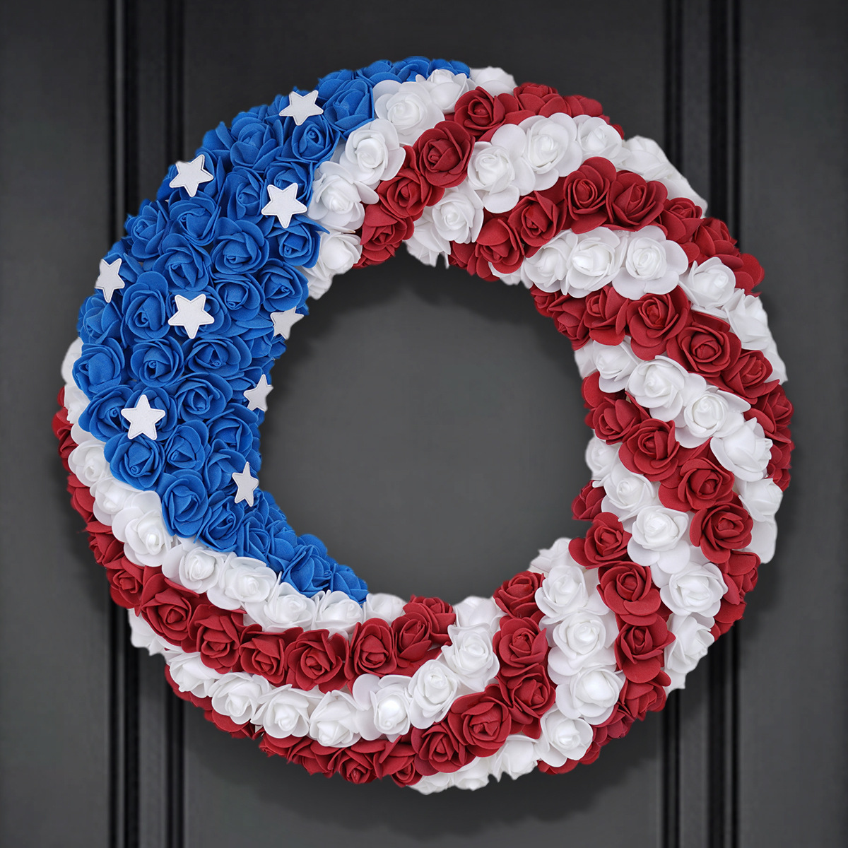 🔥Handmade Red White and Blue Roses Patriot Wreath