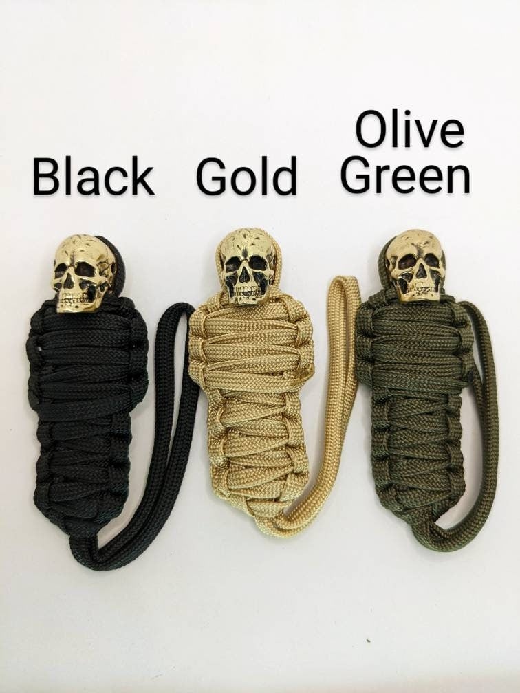 💀Paracord Keychain Mummy Brass Skull --Handmade EDC Zipper Lanyard Knife Bead