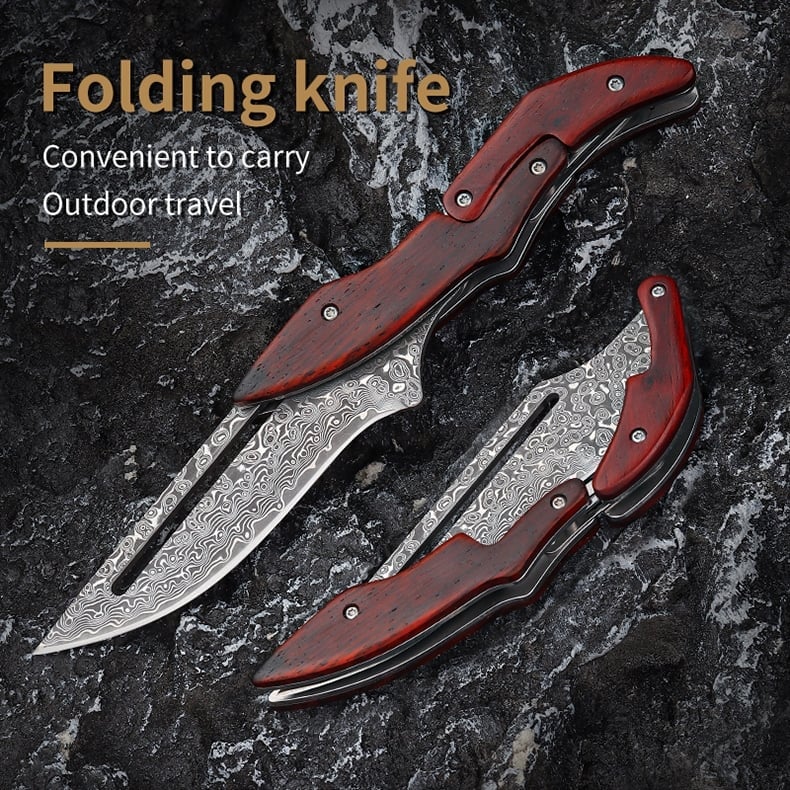 🔪Wood Handle Damask Folding Pocket Knife