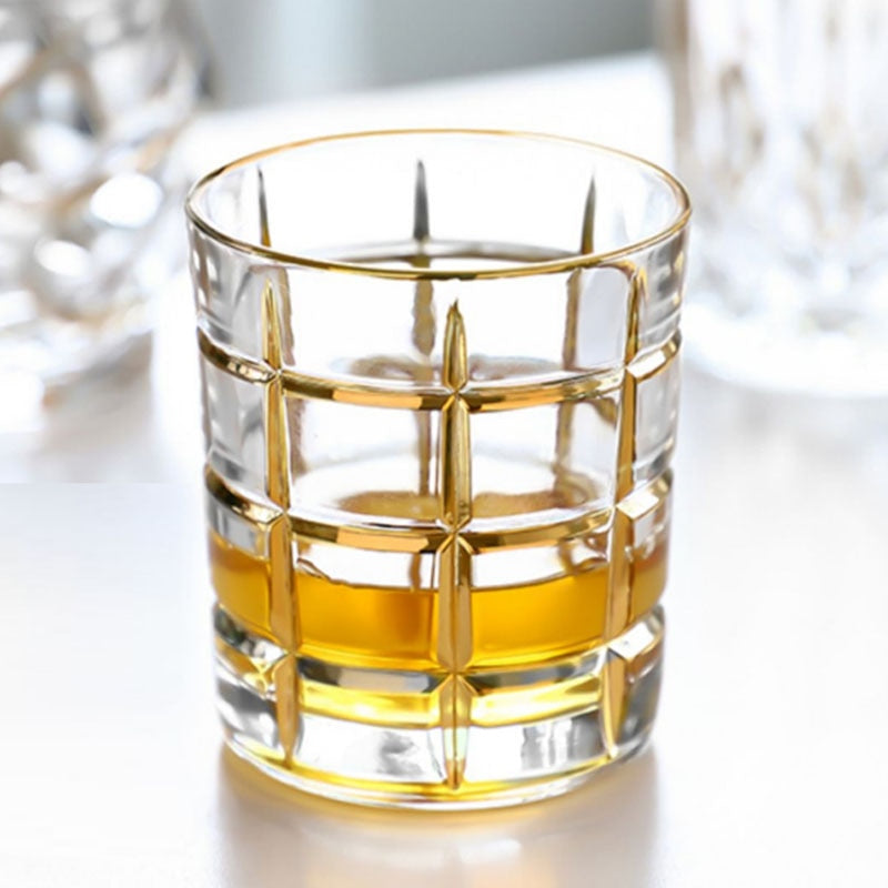 Gold Rim Grid Whiskey Glass