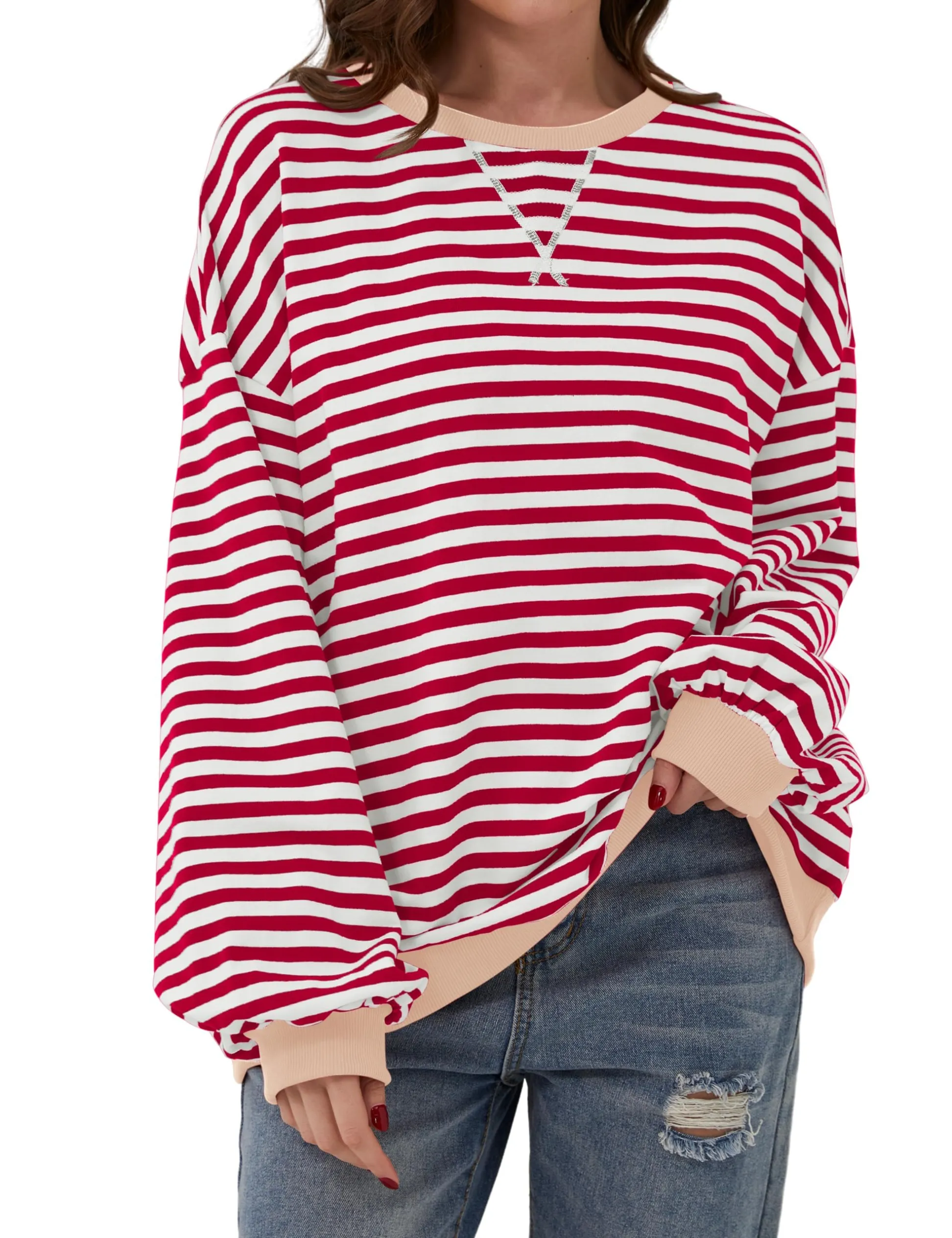 🔥 Women Oversized Striped Color Block Long Sleeve -Buy 2 Free Shipping