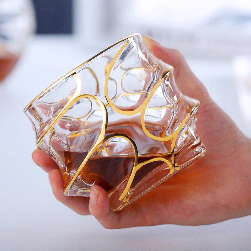 Gold Rim Wave Whiskey Glass