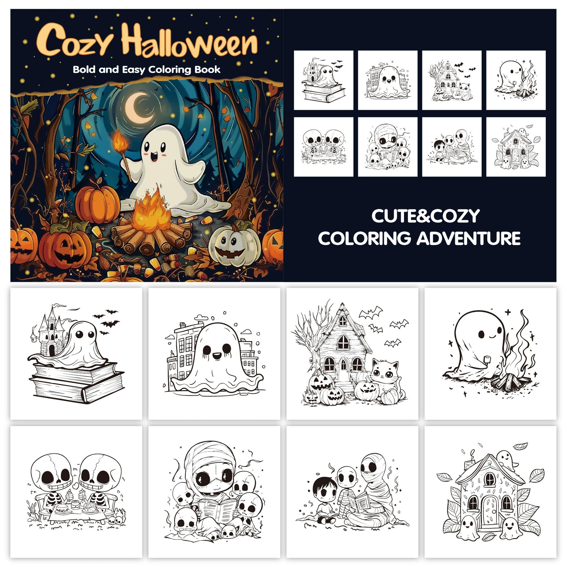 🎁TikTok Last Day Sale - 70% OFF🔥Halloween Colouring Book 🎨: 24 Cute Designs for Relaxation & Fun – Great Gift! 👻