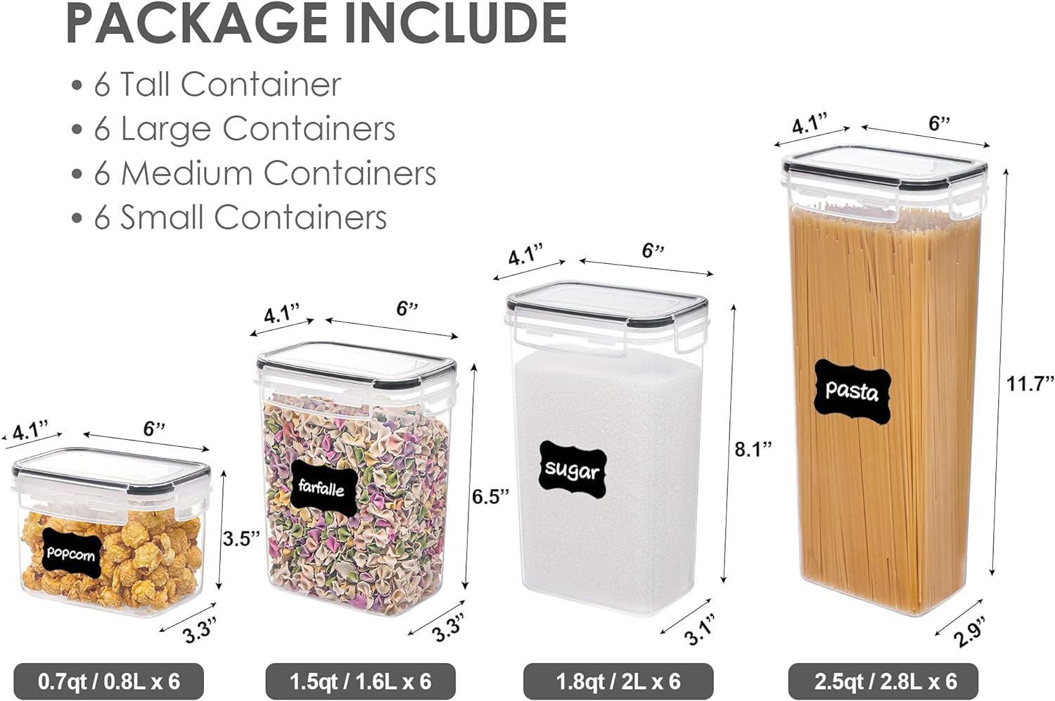 Vtopmart Airtight Food Storage Containers with Lids, 24 pcs Plastic Kitchen and Pantry Organization Canisters for Cereal, Dry Food, Flour and Sugar, BPA Free, Includes 24 Labels