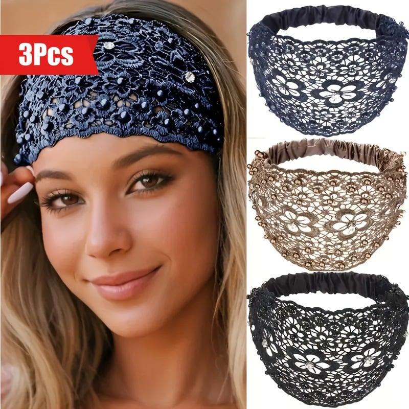 💥LAST DAY SALE 50% OFF💥Boho-chic Crystal & Pearl Embellished Wide Headbands(3Pcs)