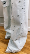 Women's Fashion High Waist Rhinestone Ripped Straight Jeans
