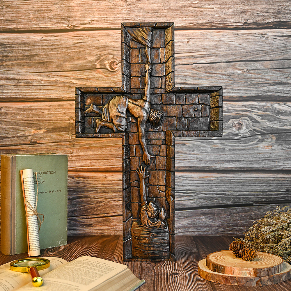 BGCOPPER Savior Jesus Cross - Carved from Natural Wood