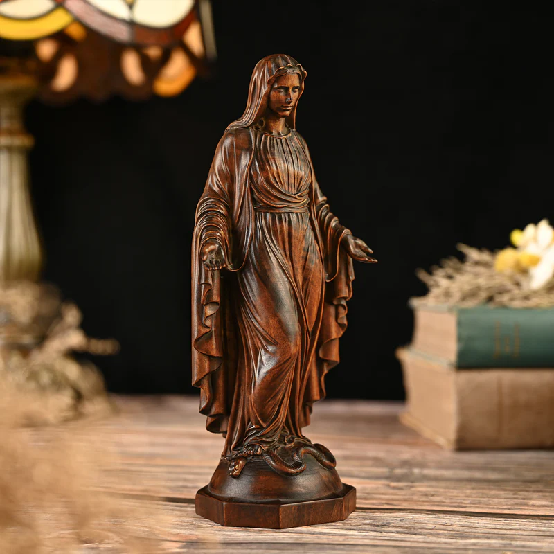 Hand Carved Sacred Heart of Jesus Virgin Mary Wooden Tabletop Ornament(𝐉𝐨𝐧 𝐇𝐚𝐦𝐛𝐥𝐢𝐧 𝐇𝐚𝐧𝐝𝐦𝐚𝐝𝐞®)