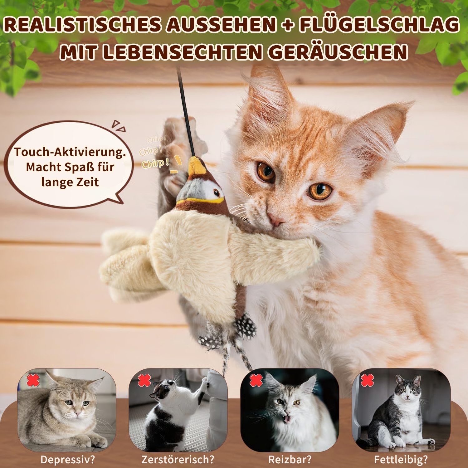 🔥Letzter Tag 49 % Rabatt🐾Flappendes Vogel-Katzenspielzeug