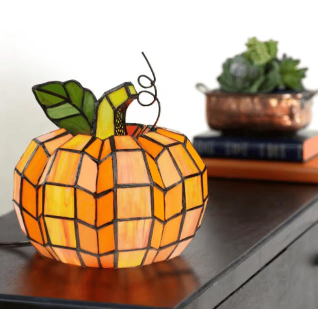 🎃Halloween Sale 50% OFF- Orange Indoor Patch the Pumpkin Stained Accent Lamp