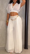 Women's Collar Short Top+loose Pants with A Casual Temperament Suit