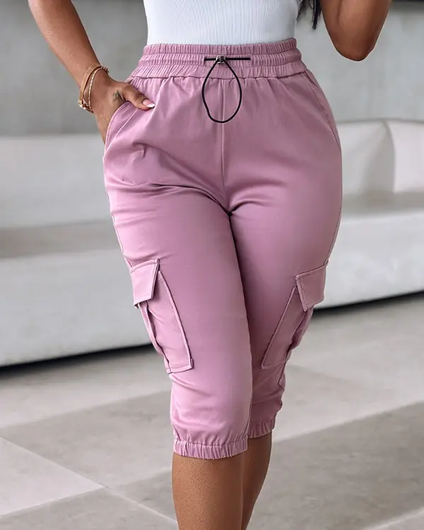 (🎉Last Day Promotion 50% OFF) Side Pockets Drawstring Waist Cropped Cargo Pants - Buy 2 Free Shipping