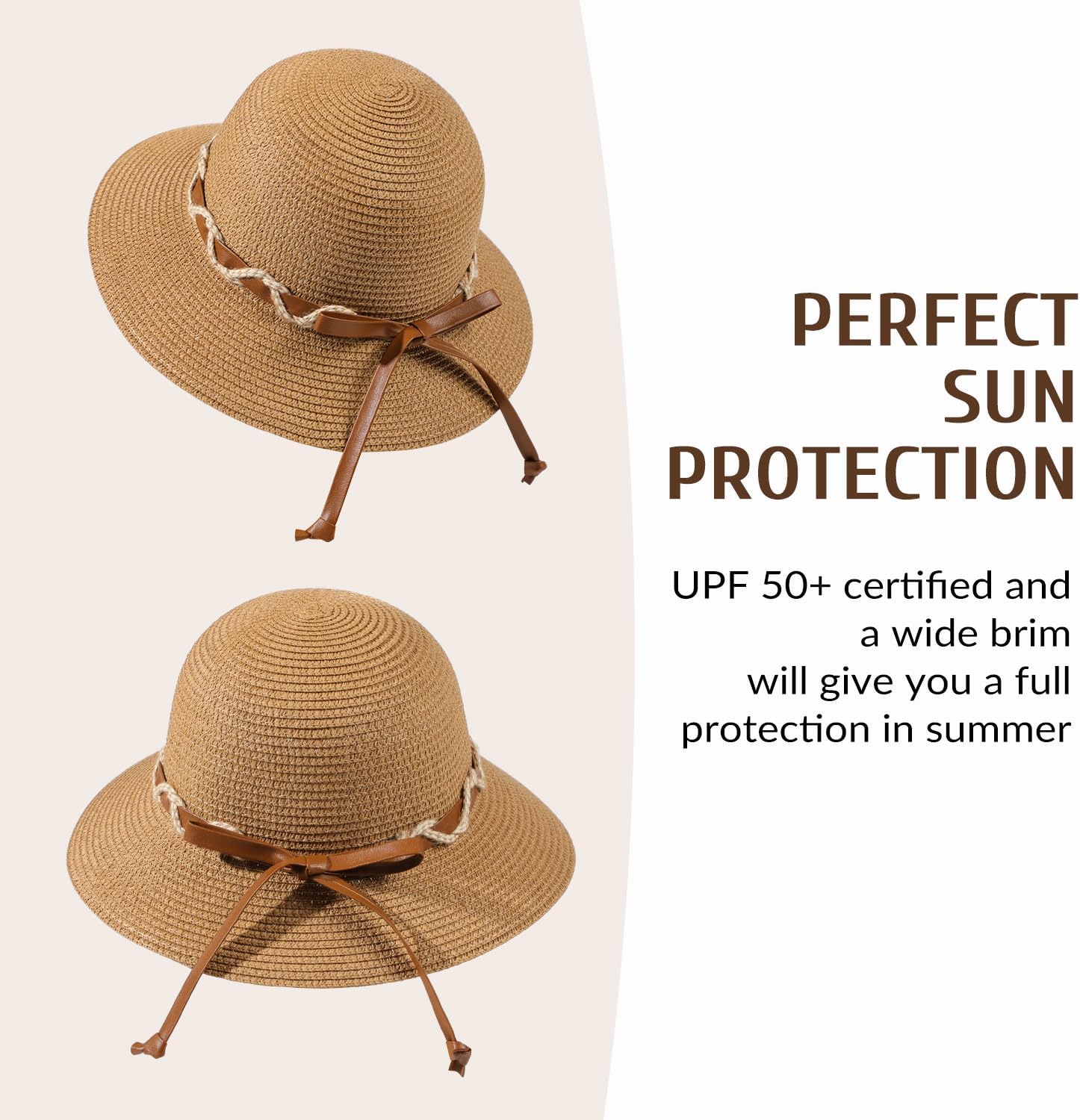 Beach Hat for Women, Wide Brim Sun Straw Hat for Women, Sun Hat Womens UPF 50+ UV Protection, Floppy Foldable Summer Hat