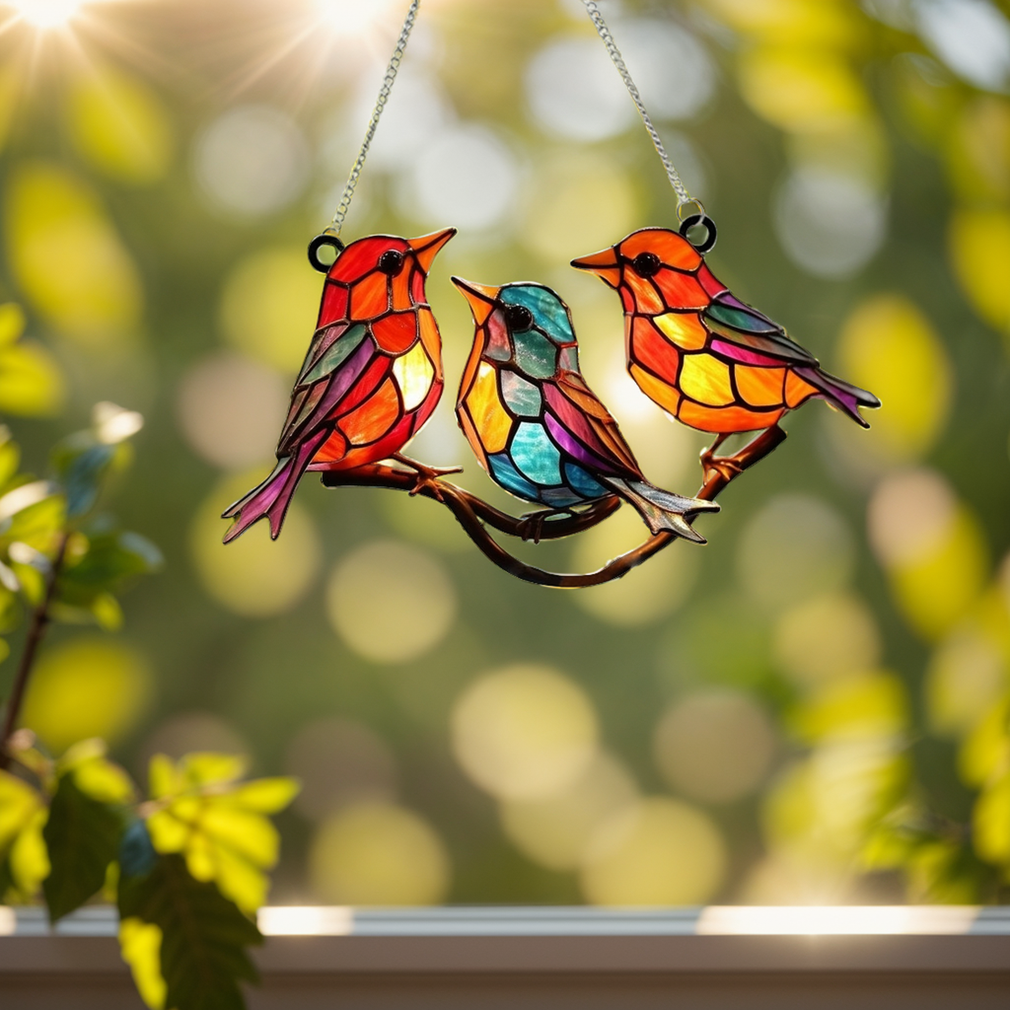 🎖️July 4th Flash Sale: 50% OFF Sitewide! 💕<strong>Handmade</strong>🌈Colorful Birds on Branch Window Hanging 🕊️, Buy 2 Save 10%