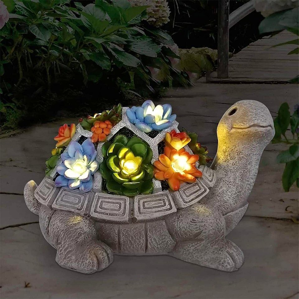 🔥Solar Garden Statue Turtle Figurine 7 LED Lights