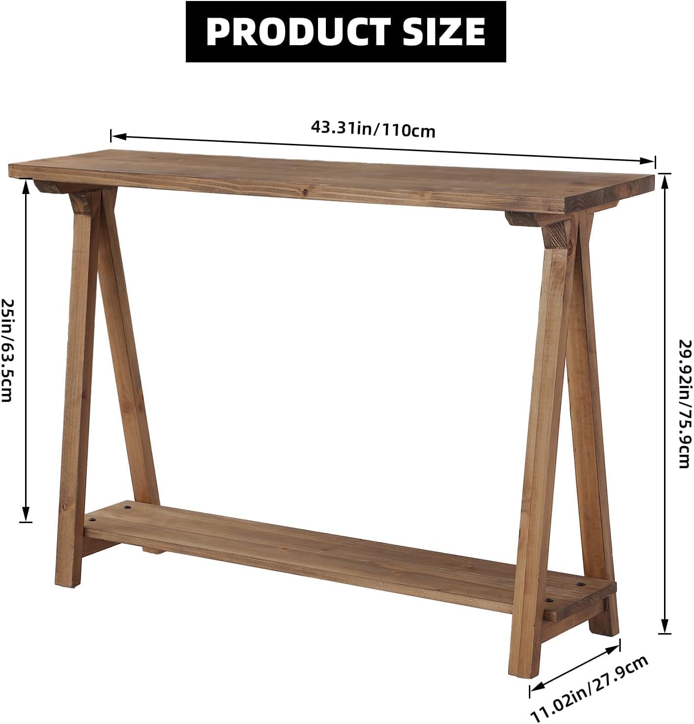 Farmhouse Console Tables for Living Room, Solid Wood 2-Tier Sofa Table, Rustic Hallway Table for Entryway, Natural