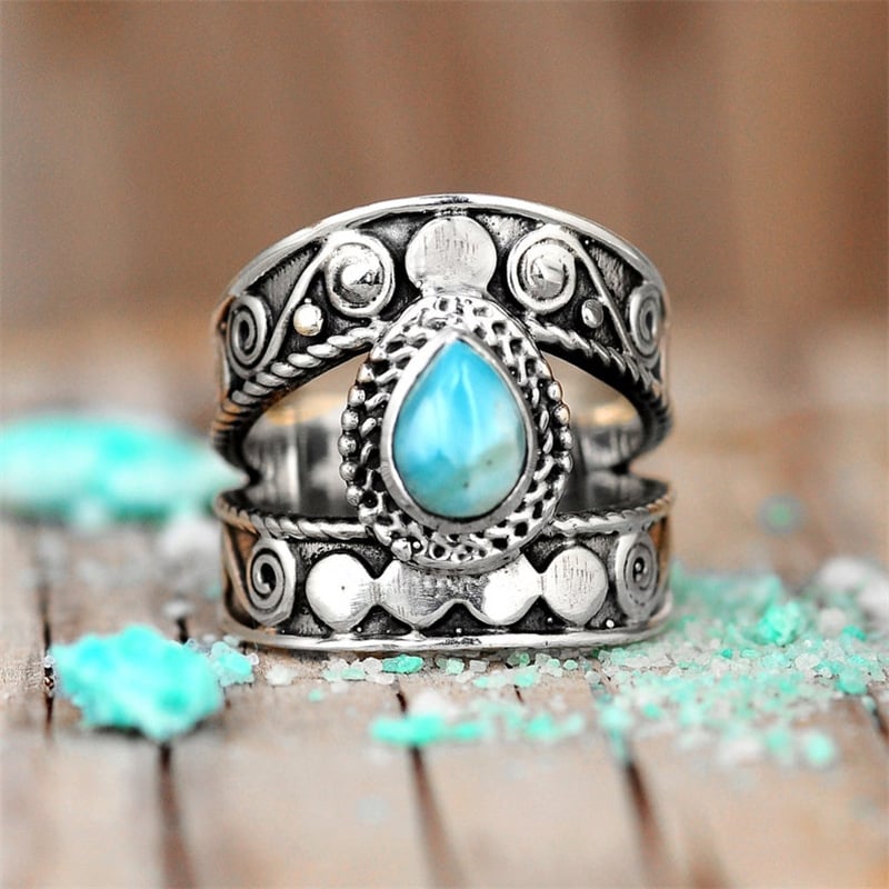 🔥Last Day 75% OFF🎁Turquoise Drop Openwork Ring