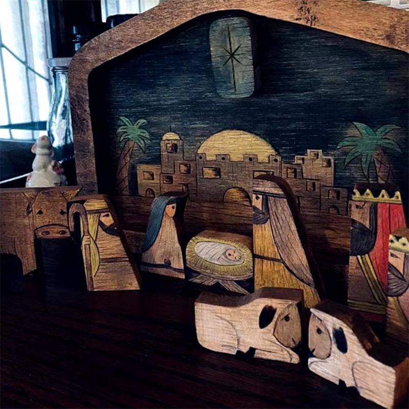 Handcrafted Wooden Nativity Scene Puzzle Set