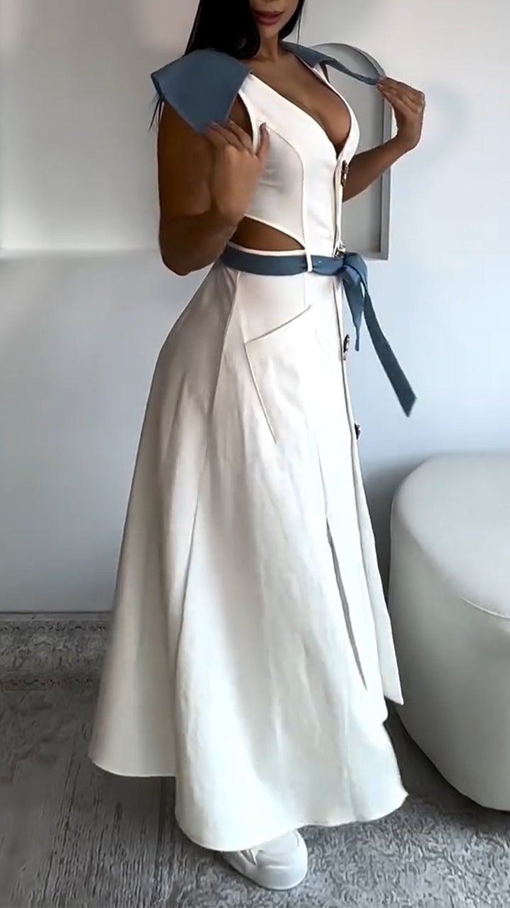 Women's V-neck Hollow Slit Casual Dress