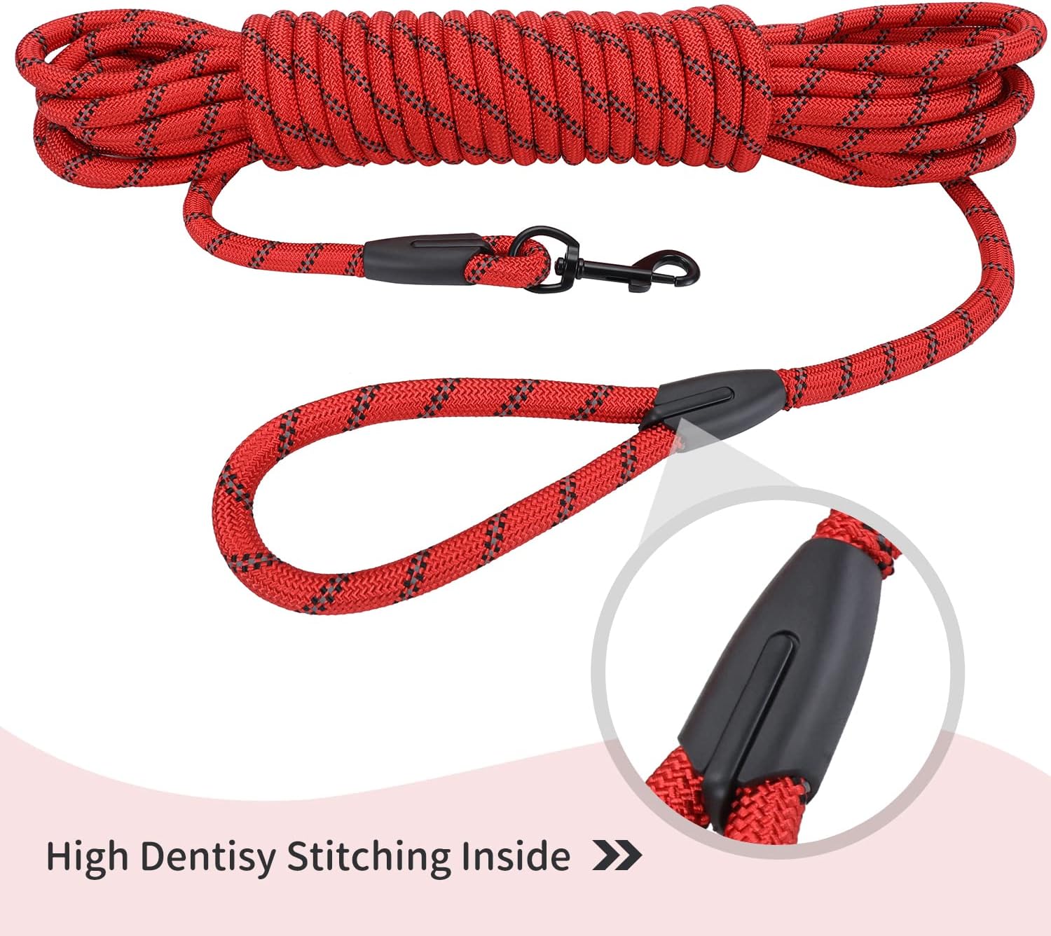 Hi Kiss Dog/Puppy Obedience Recall Training Agility Lead - 15ft 20ft 30ft 50ft 100ft Training Leash - Great for Play, Camping, or Backyard - Black 30ft