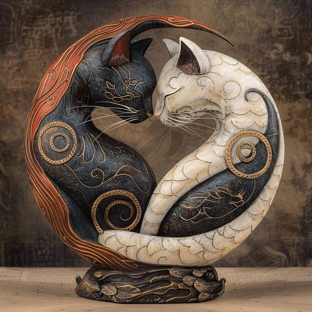 🐈Black and White Cat Yin Yang Art Desk Decor🎁Buy 2 Free Shipping